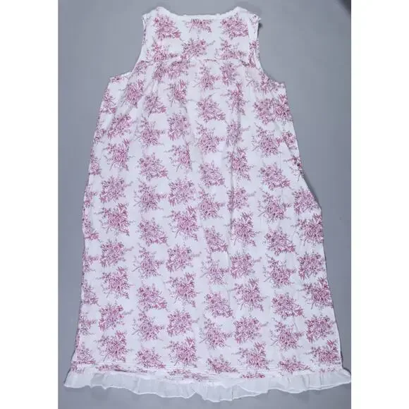 Eileen West sleeveless ballet-length nightgown white pink floral lace sz XL EUC - Picture 7 of 7